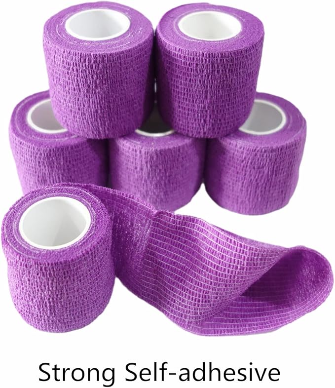 6 Pack 2" x 5 Yards Self Adhesive Bandage Wrap Breathable Cohesive Vet Wrap for Pets, Elastic Self-Adherent Tape for Sports, Wrist, Ankle (Purple)-PawvioPets