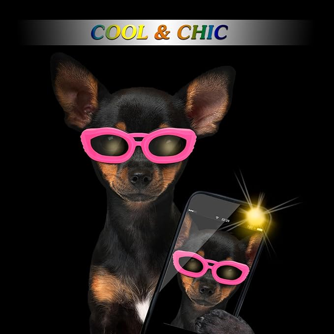 Dog Sunglasses Small Breed, Small Dog Goggles with Adjustable Straps, UV/Wind/Dust/Fog Proof Dog Eye Protection Sunglasses for Outdoor Car Driving Riding, Pink-PawvioPets