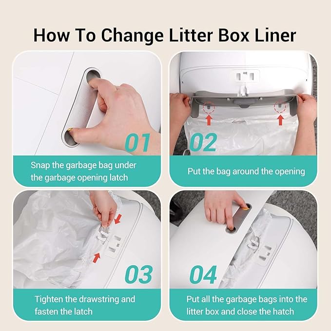 80 Count Waste Bags for Self-Cleaning Cat Litter Box, Replacement Extra Large Cat Litter Box Liners, 4 Rolls Drawstring Trash Bags for Robot, 20 x 18 Inches（4 Packs/80 Counts）-PawvioPets