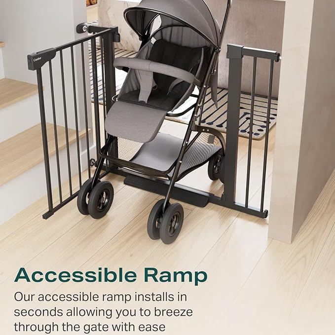 Cumbor 29.7-40.6" Baby Gate for Stairs, Baby Essential Safety Gate, Mom's Choice Awards Winner-Dog Gate for Doorways, Pressure Mounted Auto-Close Pet Gates for Dogs Indoor, Durable Child Gate, Black-PawvioPets