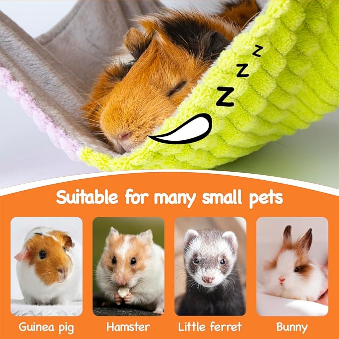3 in 1 Enlarged Guinea Pig Hammock with House & Platform,Wooden Guinea Pig Hideout with Hammock & Stairs Small Animal Toys for Hiding Sleeping Activities-PawvioPets