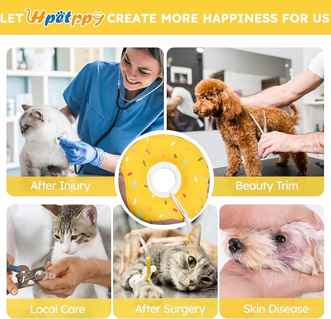Cat Cone Collar Soft, Waterproof Cat Recovery Collars Spay Cones to Stop Licking Cute Donut E Collar After Surgery Anti-Lick Wound Healing Safety Elizabethan Collar for Kittens (Donut Yellow, Small)-PawvioPets