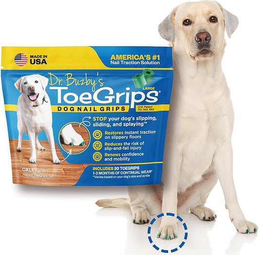 Dr Buzby's Large ToeGrips for Dogs - Instant Traction on Wood/Hardwood Floors - Anti Slip Relief - Grippers for Senior Dogs - Stop Sliding Instantly - Rubber Nails for Paws - 1 Pack (20 Grips)-PawvioPets