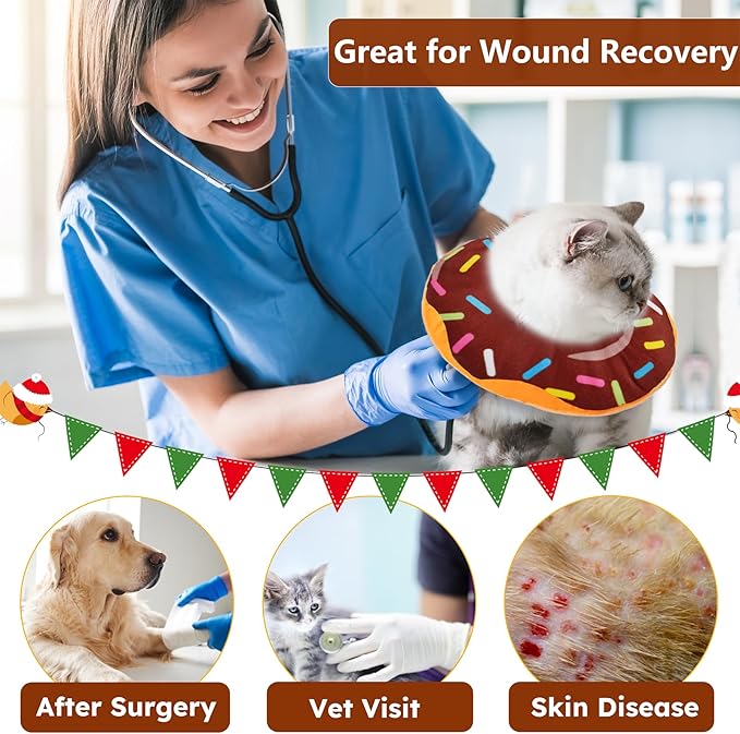 Cat Cone Collar Soft, Cat Recovery Collar for Wound Healing Cute Cat Donut Adjustable Cat Cones to Stop Licking Comfortable Lightweight Neck Elizabethan Collars for Cats Kittens After Surgery-PawvioPets