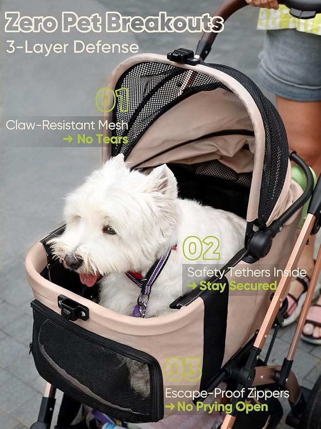 Dog Stroller, Cat Strollers, 5-in-1 Pet Stroller with Detachable Waterproof Carrier for Small/Medium Dogs Cats up to 55lbs, All-in-One Fold Without Detaching Carrier for Dogs Cats 10 lbs to 55 lbs-PawvioPets