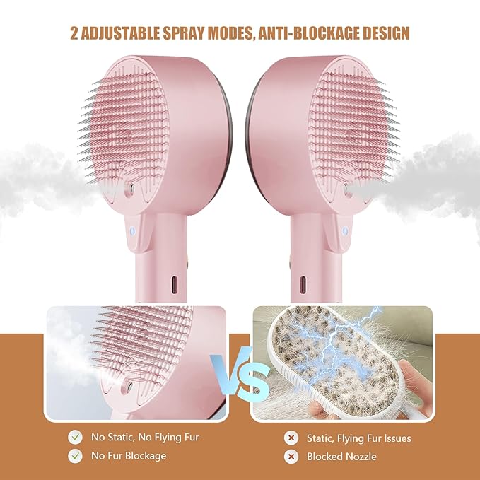 Cloud Care Cat Brush for Indoor Cat Steam Brush for Shedding Spritz Defur Comb for Cats Dogs Steam Brushes for Long Short Hair Cats Dogs Pet Steam Brushes for Massage Grooming Self-Cleaning-PawvioPets