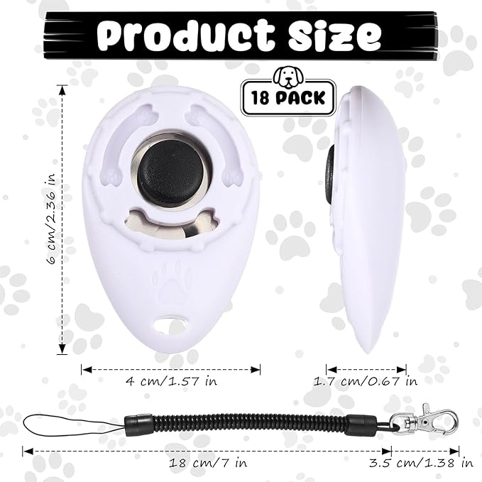 Frienda 18 Pieces Dog Training Clicker, Pet Behavioral Training Clickers with Wrist Strap for Dogs Cats Puppy Birds Horses (White)-PawvioPets