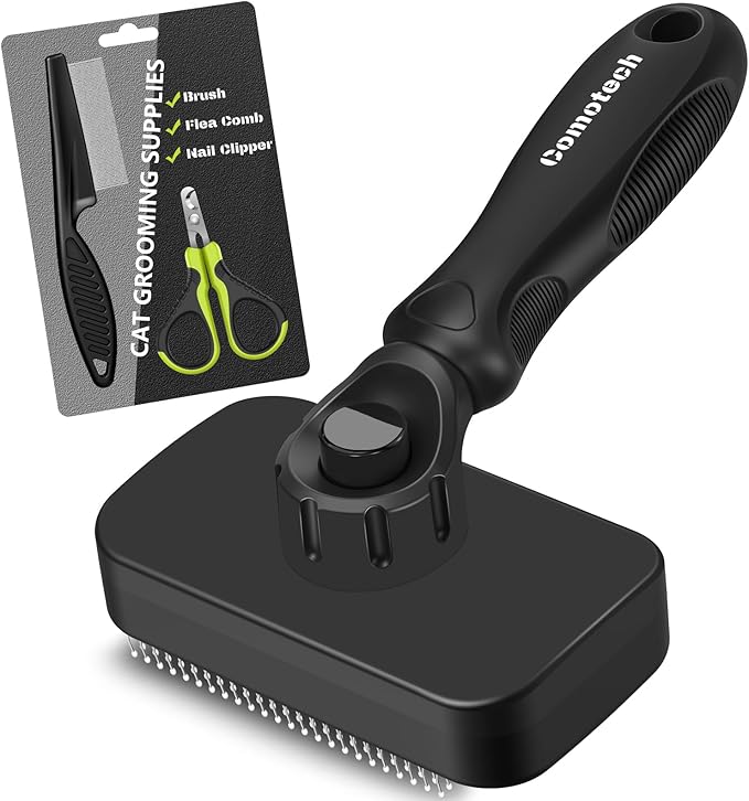 Comotech 3PCS Cat Grooming Supplies,Cat Brush & Nail Clipper/Trimmer & Flea Comb for Shedding Indoor Cats Dogs and Small Animals - Meet All Your Pet's Daily Grooming Needs - All in One Set (Black)-PawvioPets