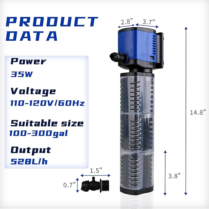 COOSPIDER Aquarium Filter Pond Filter for 100-300 Gallon, 660GPH Powerful Filtration Pump, Submersible Canister Filters for Fish Tank, Turtle Tank, Cold Plunge, Ice Bath Tub, Wavemaker, Oxygen Supply-PawvioPets