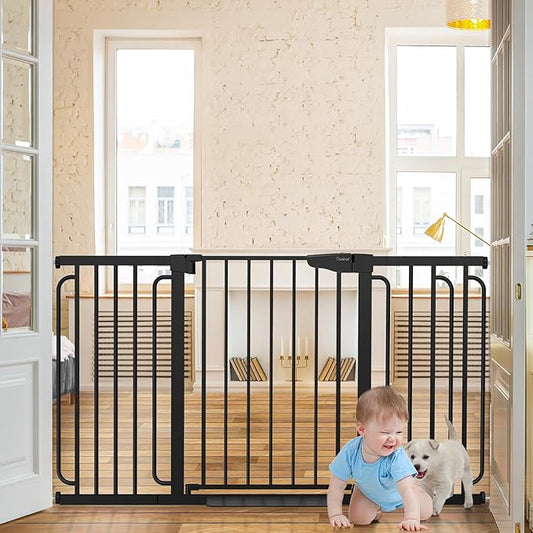 Cumbor 29.7-57" Extra Wide Baby Gate for Stairs, Mom's Choice Awards Winner-Dog Gate for Doorways, Pressure Mounted Walk Through Safety Child Gate for Kids Toddler, Tall Pet Puppy Fence Gate, Black-PawvioPets