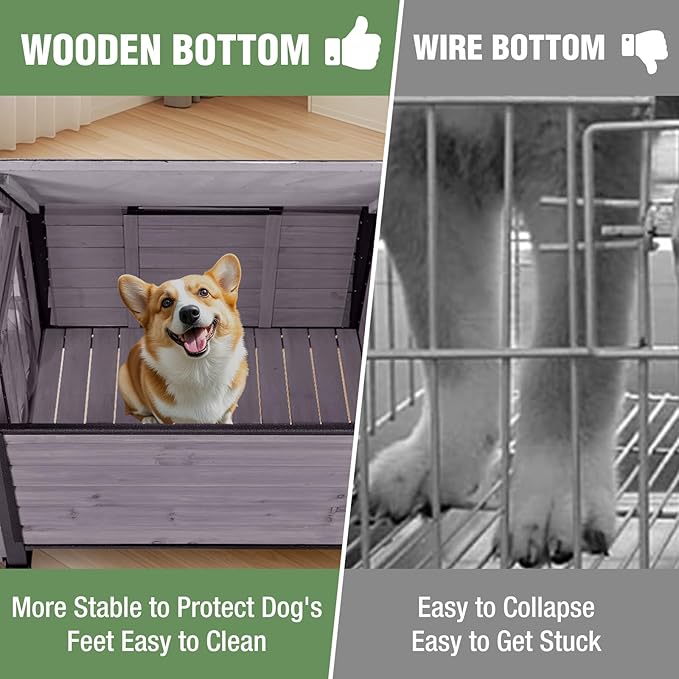 Dog House Outdoor with Anti-Chewing Iron Frame, Weatherproof Dog Kennel for Small Medium Large Dogs Indoor (Grey, 45" x 32.9" x 32.6")-PawvioPets