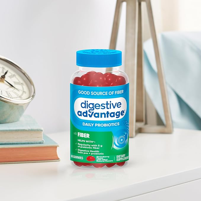 Digestive Advantage Prebiotic Fiber Gummies + Probiotics for Gut Health, 5g Prebiotic Fiber Plus 1 Billion CFU Probiotic, Supports Digestive Health & Regularity, (60ct Bottle) Strawberry Flavor*-PawvioPets