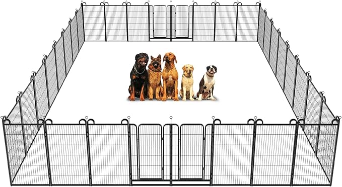 Dog Playpen Outdoor 32 Panels Heavy Duty Dog Fence 47" Height Anti-Rust with Doors Portable for RV Camping Yard, Total 71FT, 406 Sq.ft, Snowy Black-PawvioPets