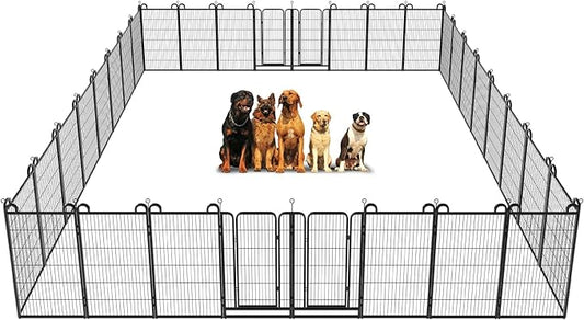Dog Playpen Outdoor 32 Panels Heavy Duty Dog Fence 47" Height Anti-Rust with Doors Portable for RV Camping Yard, Total 71FT, 406 Sq.ft, Snowy Black-PawvioPets