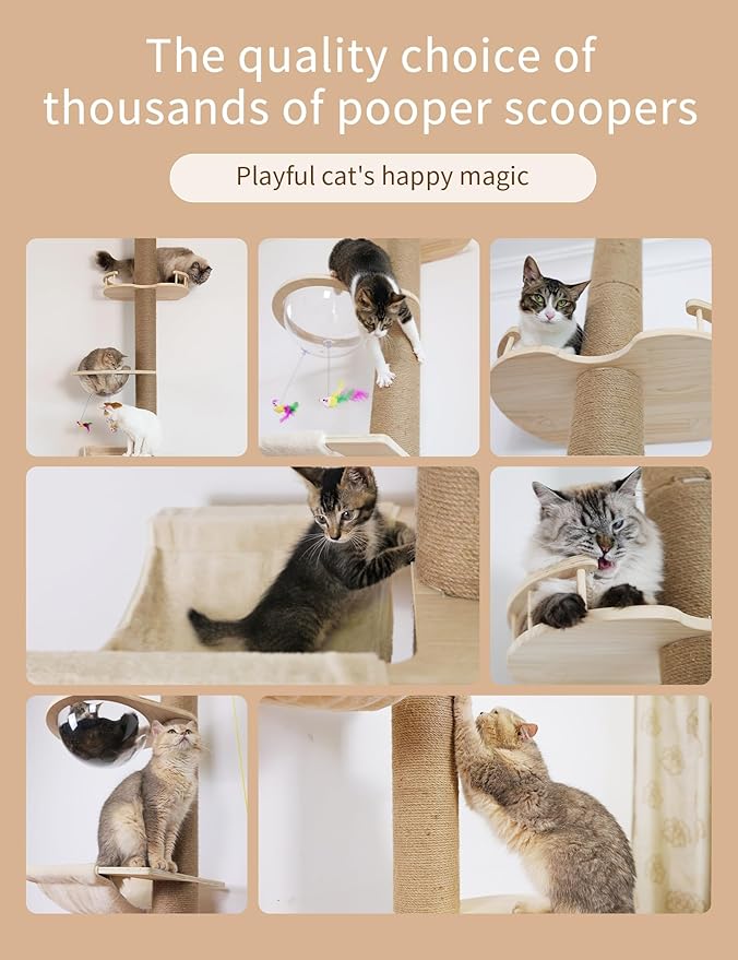 Floor-to-Ceiling Cat Tree with Natural Sisal Rope Scratching Post - Adjustable Height (55-119 Inches) - Modern Cat Activity Tree, Cat Scratcher Post-PawvioPets