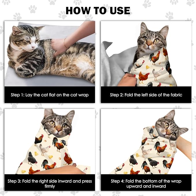 27.6"Cat Grooming Wrap, Self Adhesive Cat Wrap for Cutting Nails, Anti-Escape Calming Cat Swaddle Wrap for Medicine Ear Cleaning, Chicken Anti-Scratch Cats Burrito Restraint Blanket,Practical Pet Tool-PawvioPets