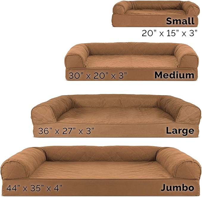 Furhaven Cooling Gel Dog Bed for Large/Medium Dogs w/ Removable Bolsters & Washable Cover, For Dogs Up to 55 lbs - Quilted Sofa - Toasted Brown, Large-PawvioPets