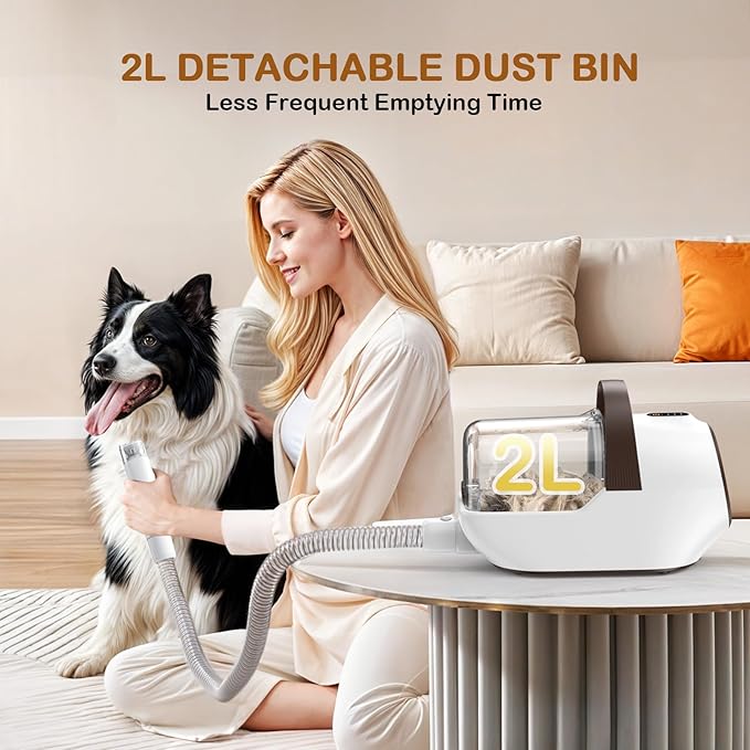 Dog Grooming Vacuum, Dog Grooming Kit with Pet Clipper Nail Grinder, 3 Suction Modes Dog Brush Vacuum with 6 Pet Grooming Tools (Coffee)-PawvioPets
