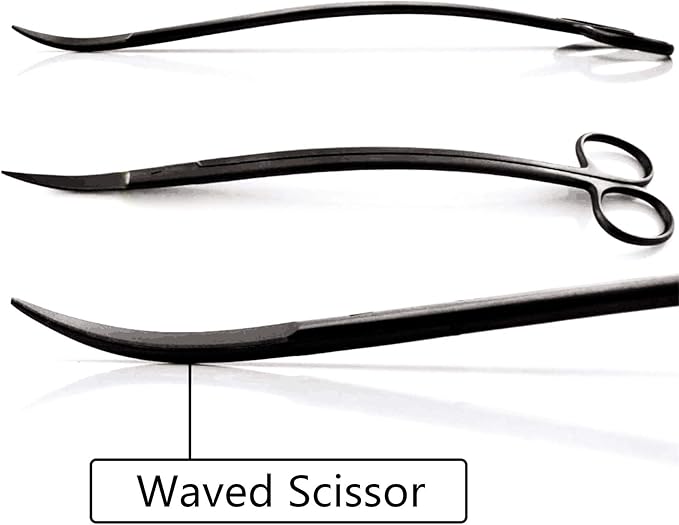 Aquascaping Tools 7 in 1 Kit Aquarium Plant Scissors Tools Set Curved & Waved Scissor Tweezers Spatula Stainless Steel Anti Rust Tools for Aquascape Black-PawvioPets