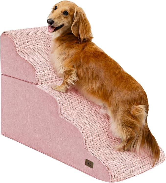 Dog Step for Bed, Dog Stair 5-Step 35D Pet Stair 22.8" H for High Bed or Sofa Non-Slip Balanced Pet Step Indoor, Pink-PawvioPets