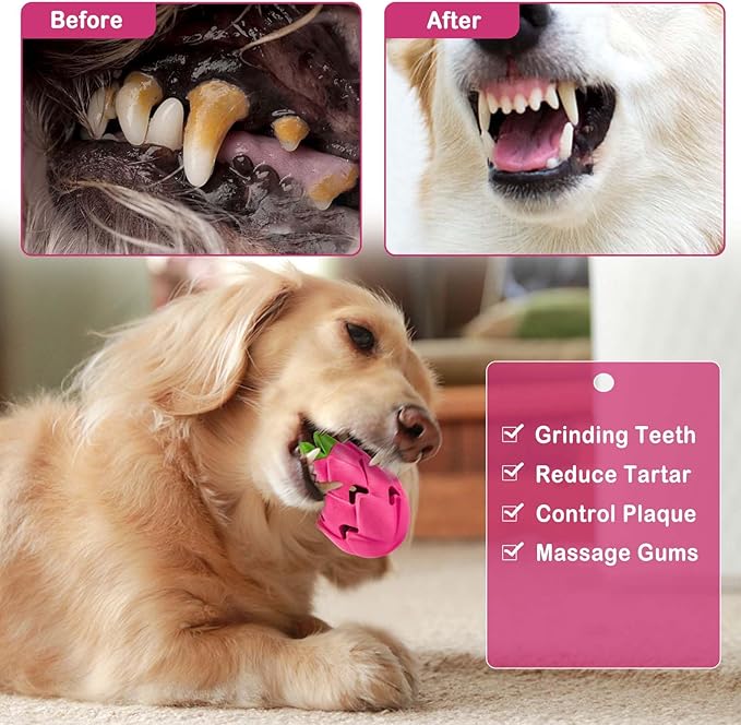 AUSCAT Dog Treat Dispensing Toys, Dispensing Puzzle Dog Toy for Aggressive Chewers, Rubber Dog Treat Dispenser, Interactive Stimulation Dog Food Toys, Pitaya Shape-PawvioPets