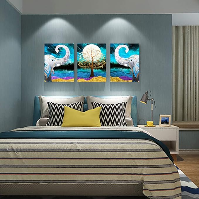 Canvas Wall Art for Living Room ,farmhouse bathroom Wall decor blue abstract Animal landscape painting,modern family kitchen Bedroom Decoration elephant Canvas art pictures Artwork for home walls-PawvioPets