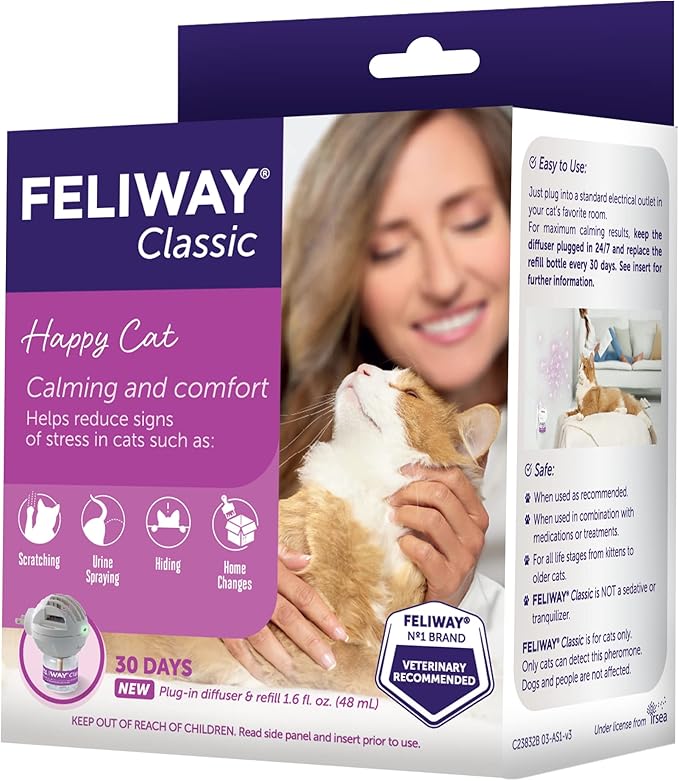 FELIWAY Classic 30 Day Cat Calming Plug In Pheromone Diffuser Starter Kit, 48ml - Helps Reduce Common Signs of Stress in Cats & Kittens, Enhanced Calming-PawvioPets