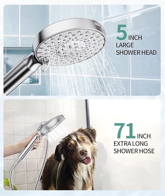 Filtered Shower Head with Handheld, High Pressure 9 Spray Mode Chrome Showerhead with Filters,detachable shower head,Water Softener Filters Beads for Hard Water -Remove Chlorine-PawvioPets