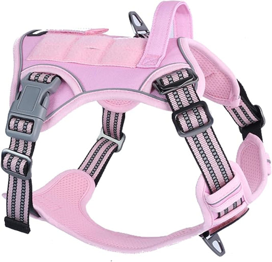 BUMBIN Tactical Dog Harness for Small Dogs No Pull, Famous TIK Tok No Pull Puppy Harness, Fit Smart Reflective Pet Walking Harness for Training, Adjustable Dog Vest Harness with Handle Pink S-PawvioPets
