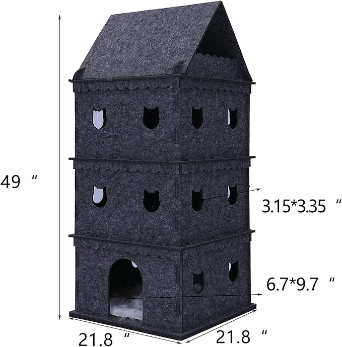4-Tier Indoor Cat Apartment，Cozy Pet Cat Bed, Hideaway, and Sturdy Cat Castle for Multiple and Large Cats-PawvioPets