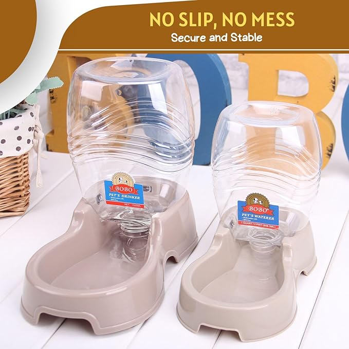 Flexzion Automatic Gravity Pet Waterer for Cat & Dog - Non-Skid & Easy-Clean Auto Replenish Water Dispenser Drinking Bowl (1/4 Gallon/ 900ml), Beige-PawvioPets