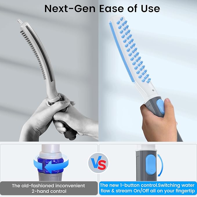 Dog Shower Attachment, Dog Washing Hose Attachment with Metal T-Diverter, Dog Bathing Supplies with 3 Spray Modes & One-Button ON/OFF Indoor and Outdoor Sprayer 8-Foot Hose-PawvioPets