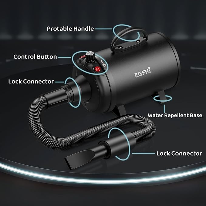 Dog-Hair-Dryer, 5.2HP/ 3800W High Velocity Pet Blow Dryer with Heater for Grooming, Speed Temperature Adjustable Dog Blower Grooming Dryer with 4 Nozzles-PawvioPets