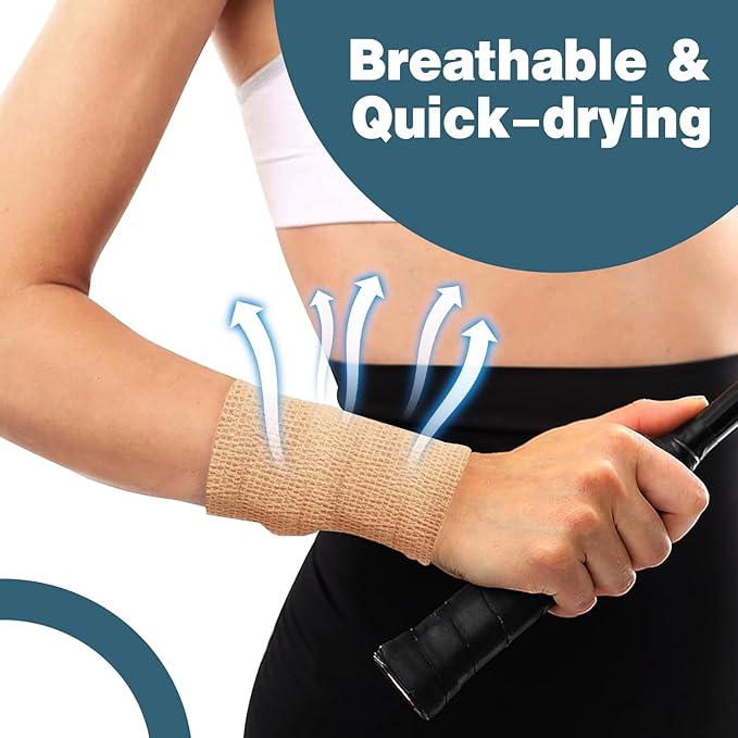 AZEN 8 Pack Self Adhesive Bandage Wrap, 2" X 5 Yards Elastic Cohesive Bandage Wrap, Skin Color Athletic Tape, Vet Wrap, Ankle Tape, Tattoo Grip Tape Wrap-PawvioPets