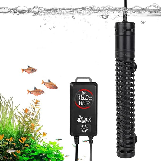 AQQA Aquarium Heater,Submersible Fish Tank Heater 59-93°F/15-34°C External Controller,Rapid Heating,Ultra-high Temperature Protection,Automatic Power-Off When Leaving Water (300W for 53-80 Gallon)-PawvioPets