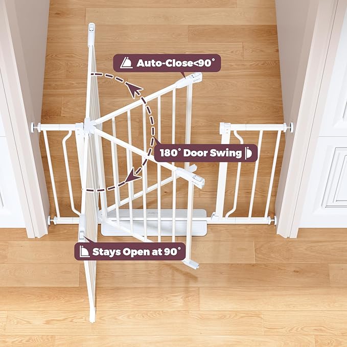 29"-45" Baby Gate for Stairs, Auto Close Stroller Friendly Dog Gate Indoor for Doorways, Pressure Mounted Baby Gate, Easy Walk Through Gate for Children & Pets, White-PawvioPets