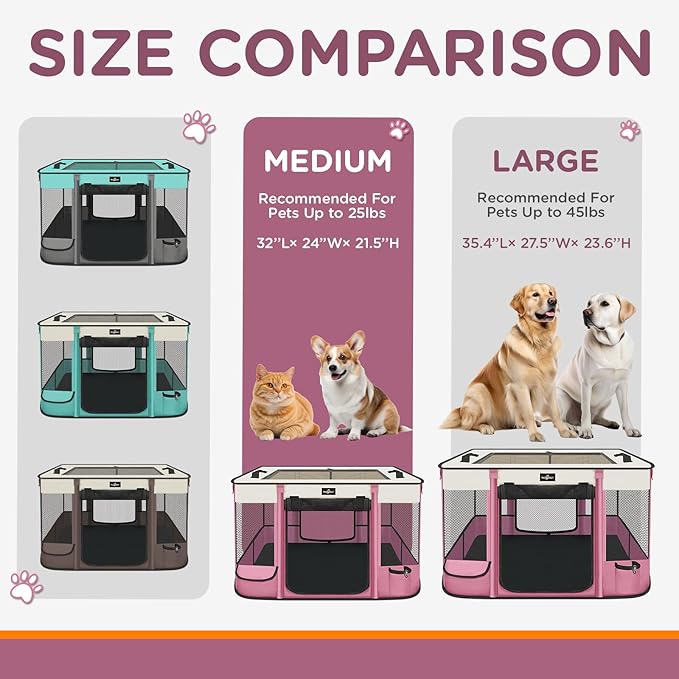 Foldable Pet Kitten Playpen, Upgrade Waterproof Portable Cat Dog Playpen Kennel Tent for Small Dog Cat, Removable Shade Cover, Come with Free Carrying Case, Indoor Outdoor Use for Small Pet, Pink-PawvioPets