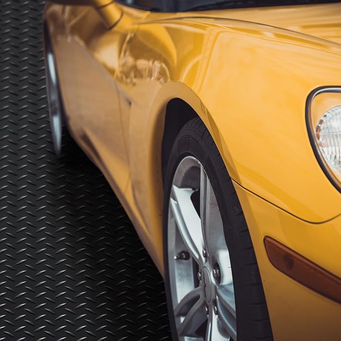 Breling 16 in x 10 ft Rubber Diamond Plate Rolls Mats, Heavy Duty Flooring Rug for Trailers Garage, PVC Water/Stain Outside Stall Resistant Parking Rv Tool(Black)-PawvioPets