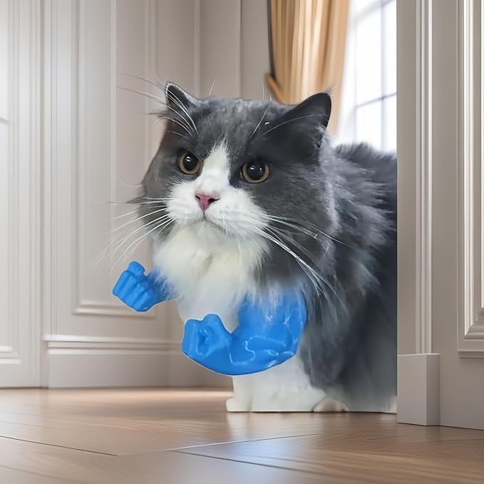 Funny Cat Muscle Arm, 3D Print Cat Neck Arm with Muscles, Funny Pet Prop Boom Arm, for Kitten Birthday Party Supplies(Blue)-PawvioPets