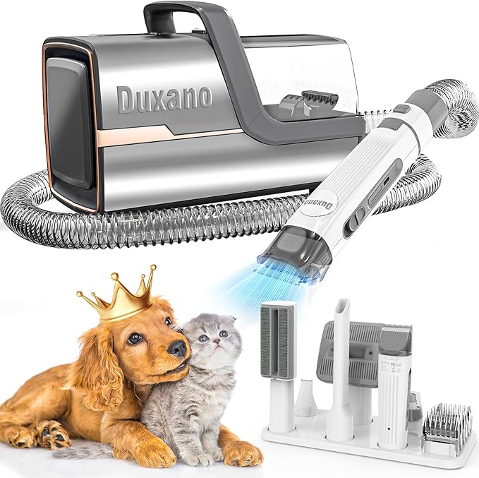 Dog Grooming Kit & Dog Hair Vacuum,15000 Pa Powerful Suction, Pet Grooming Vacuum Removes 99% Pet Hair, Includes Clippers, Brush, Nail Trimmer Grinder, Stainless Steel-PawvioPets