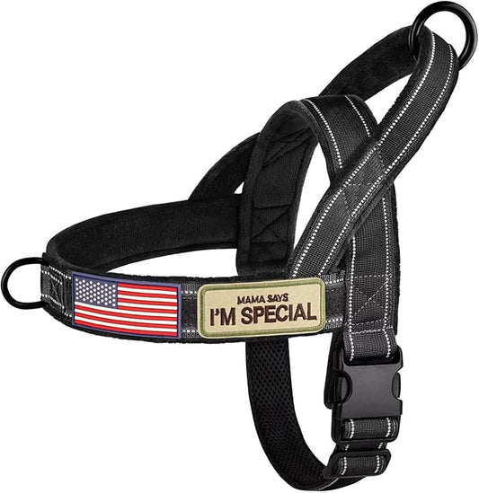 Forestpaw No Pull Dog Harness - Soft Flannel Padded Tactical Dog Vest Harness with Quick Release Buckle, Adjustable Reflective Pet Harness for Medium Large Dogs Walking Training,Black L-PawvioPets