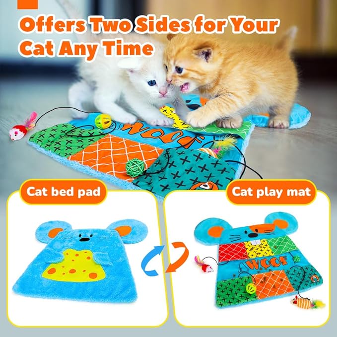 AWOOF Cat Mat, Cute Soft Catnip Mat, Cat Activity Mat Machine Washable Catnip Toys Interactive Cat Toys for Indoor Cats (Mouse Shape)-PawvioPets