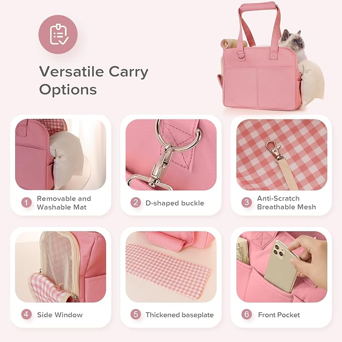 Dog Carriers for Small Dogs, Soft Sided Folding Small Dog Carrier for Dogs Medium Cats Puppies up to 13 Lbs, Washable Breathable Puppy Carrie Carrier for Outdoor Travel (Small Pink)-PawvioPets