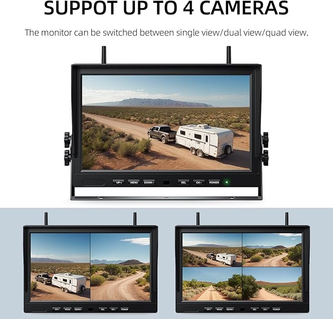 eRapta 4 Wireless Backup Camera Magnetic: 10.1" IPS Full-Size DVR Monitor, Install-Free RV Camera System with IR Night Vision, Built-in 9600mAh Battery for RV/Camper/Truck/Trailer/Tractor ACT104-PawvioPets