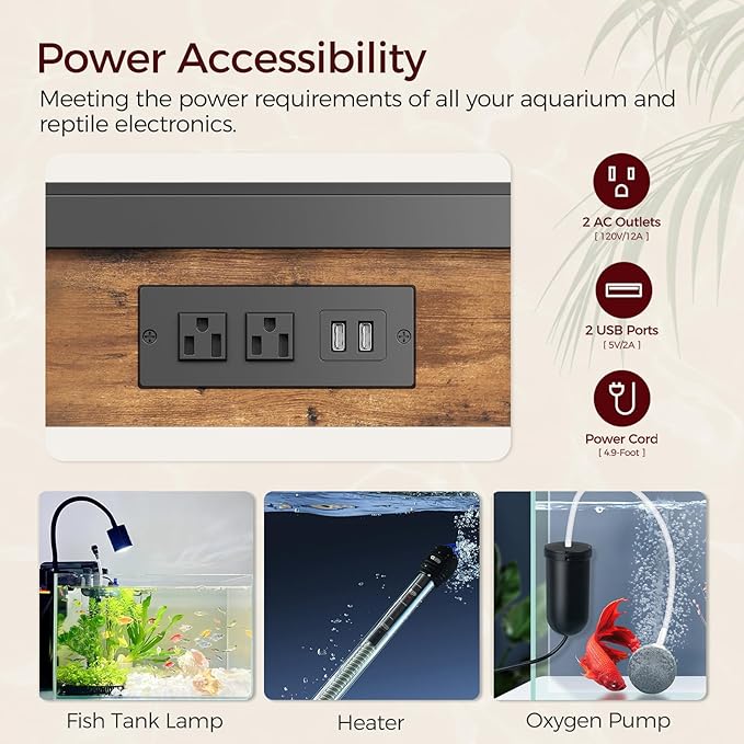 40-50 Gallon Fish Tank Stand, Aquarium Stand with Power Outlet and Storage Cabinet, Heavy Duty Tank Stand Suitable for Turtle Tank, Reptile Terrarium, for Home Office, Rustic Brown FTHR50E01-PawvioPets