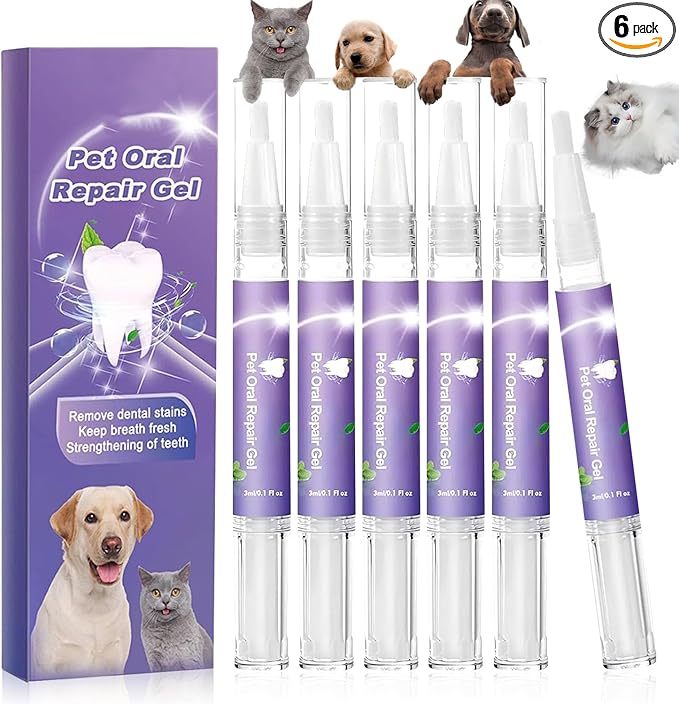 6Pcs Pet Oral Repair Gel, Dog Oral Repair Gel, Pet Breath Freshener for Cats and Dogs, Removes Tartar, Keeps Breath Fresh, Strengthens Teeth,No Brushing Oral Care Cleaner,3ML-PawvioPets