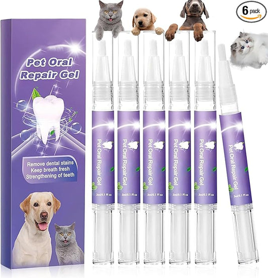 6Pcs Pet Oral Repair Gel, Dog Oral Repair Gel, Pet Breath Freshener for Cats and Dogs, Removes Tartar, Keeps Breath Fresh, Strengthens Teeth,No Brushing Oral Care Cleaner,3ML-PawvioPets