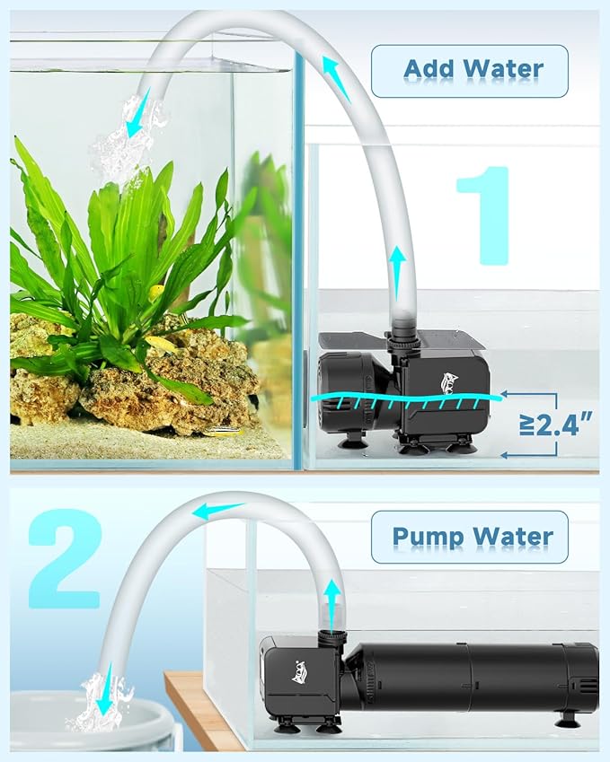 AQQA Dual-Use Aquarium Filter,Fish Tank Filter + Small Water Pump,Filtration,Wave-Making,Dissolved Oxygen,Water Circulation,Water Changes,Fountains Multifunctional Pump,Saltwater Freshwater (25W)-PawvioPets