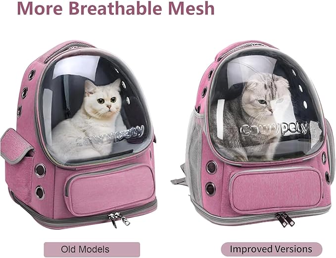 Cat Backpack Carrier, Breathable Cat Carrier Large Space Bubble Pet Backpack for Kitty Small Dog up to 15lbs, Transparent & Foldable Pet Carrier for Travel Hiking（Pink）-PawvioPets