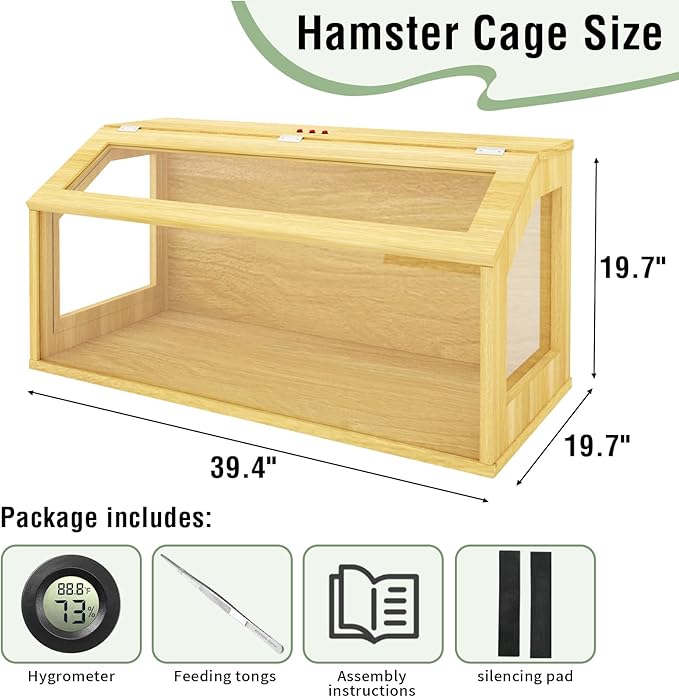 40" Large Hamster Cage, Chewproof Gerbil Cages and Habitats, Openable Top Roof Window with Silencing Pad, Wooden Guinea Pig Cage for Small Animals, Dwarf and Syrian Hamster, 40 x 20 x 20 Inches-PawvioPets